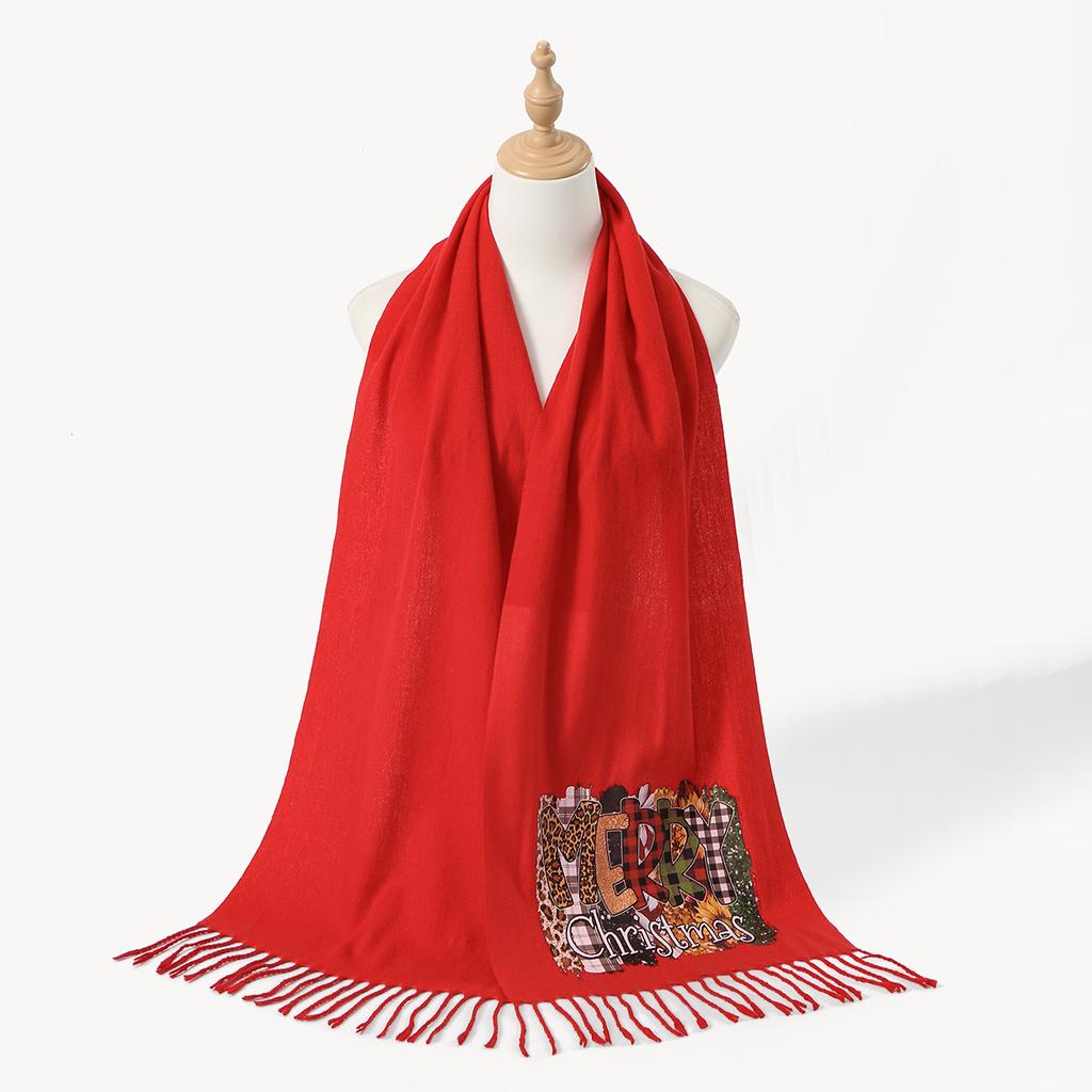 New Christmas Red Printed Cashmere Scarf Pashmina Tassel Scarves Neck Protection Deer Elk Printed Wrap Gift Long Shawl 183*30Cm