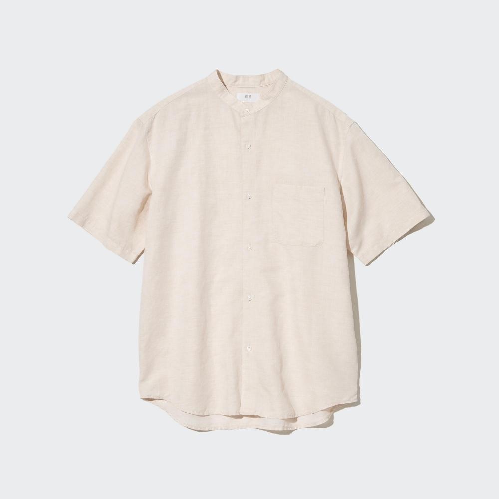 

UNIQLO JAPAN Linen Cotton Stand Collar Shirt Short Sleeve