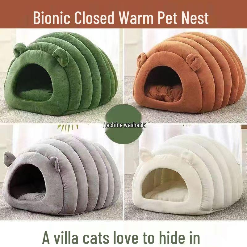 Four Seasons Enclosed Cat Bed - Cozy, Washable Caterpillar Nest for Deep Sleep