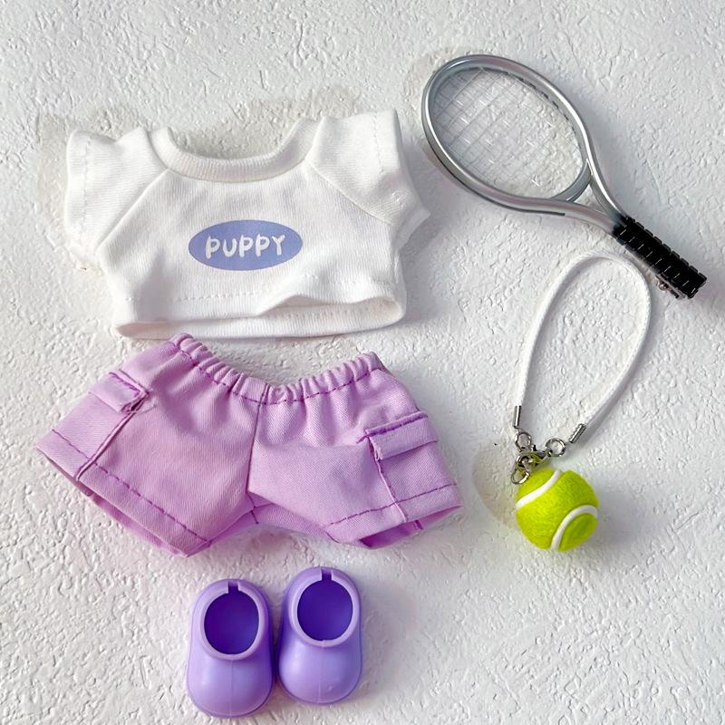For 15/17Cm Labubu Summer T-Shirt Cargo Pants Tennis Sports Outfits Clothing  Labubu V1 V2 Cute Doll Diy Clothes  Accessories