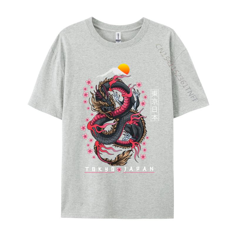 Japanese Aesthetic Dragon Tokyo Japan Unisexga Europe T Shirts Slim Fit Printed Pure Cotton Crew Neck Unisex Tops Shirt