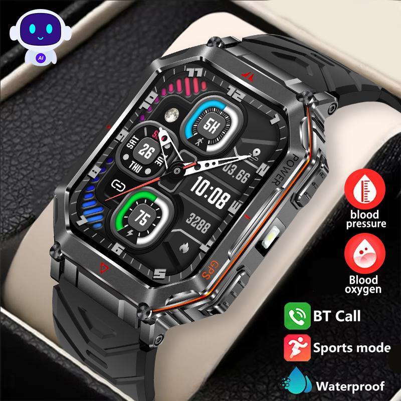 SACOSDING Rugged GPS Smart Watch 2.01" HD Screen 3ATM Waterproof Bluetooth Call Men Smartwatch GPS Positioning Compass Flashlight