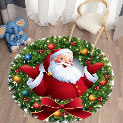 1ks Vánoční vzor Kulatý koberec Santa Claus Tisková plocha Koberec Židle Obývací pokoj Ložnice Závěsný košík Koberec na podlahu pro batole