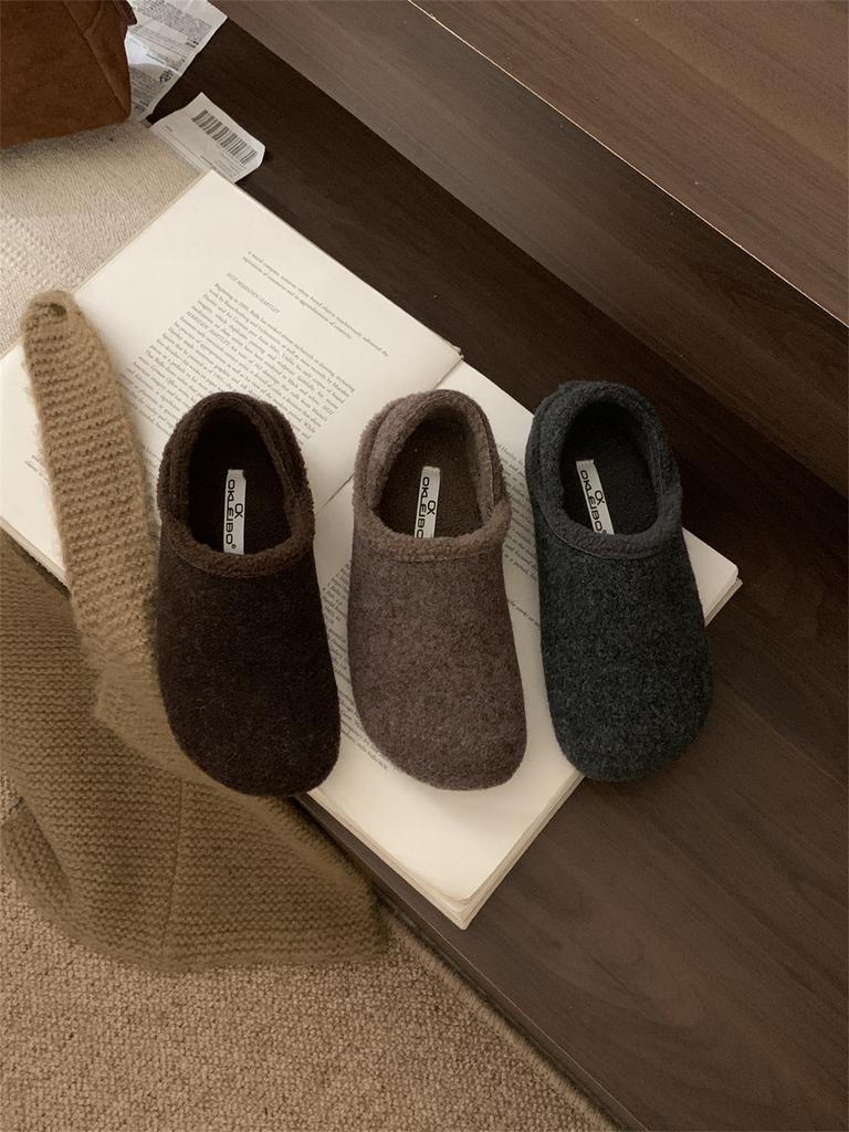 2025 New Autumn and Winter Versatile Boken Single Shoes Velvet Boken Shoes Warm Fluffy Shoes Cotton Shoes Women's Shoes