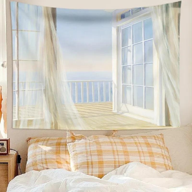 Sea View Window Background Cloth Tapestry Bedroom Living Room Tapestry Home Wall Decoration Tapestry