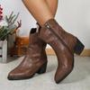 Women's Large Size Leather Pointed Thick Heel Boots - 2024 Autumn/Winter, Soft Sole, Lightweight & Comfortable