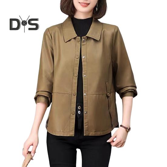 

Женская куртка из искусственной кожи с гладкой поверхностью, отложным воротником, однобортным кроем, карманами, длинными рукавами, ретро-пальто для мотоциклистов, верхняя одежда больших размеров для путешествий XXXXL коричневый