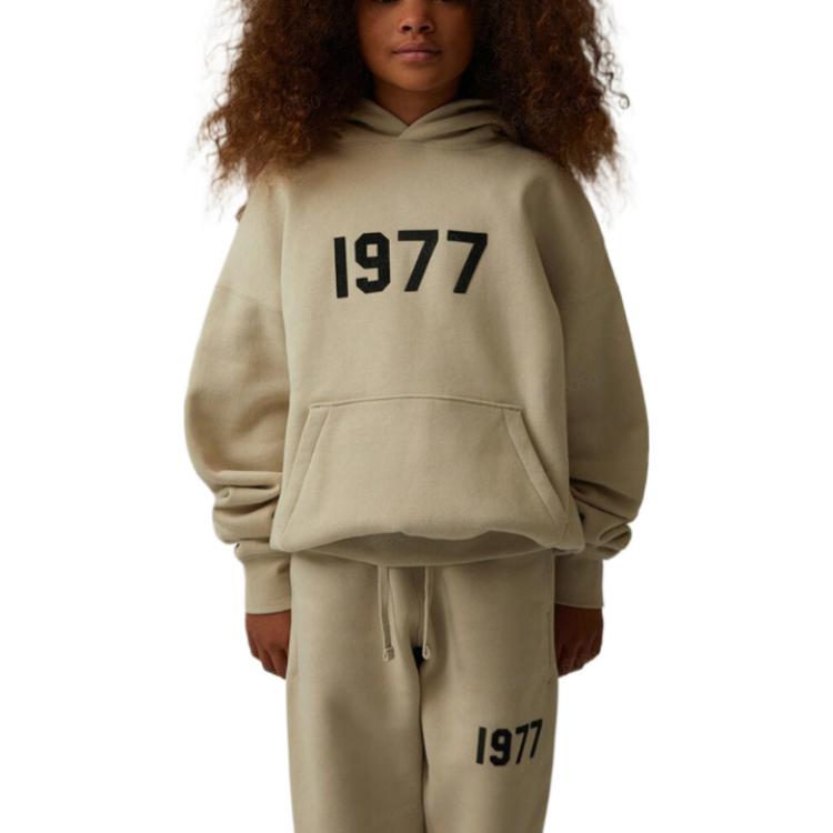 Fear of God Essentials 1977 Collection SS22 Graphic Print Hooded Sweatshirt Kids Tops Wheat FOG-SS22-306