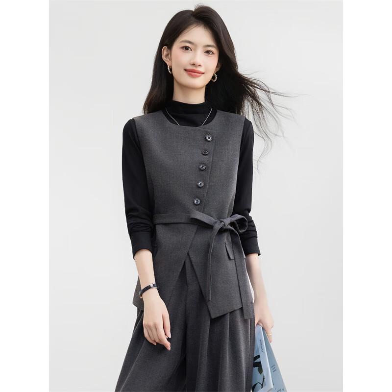 Xinfeiyu Women's Oblique Placket Wool Blend Vest Coat