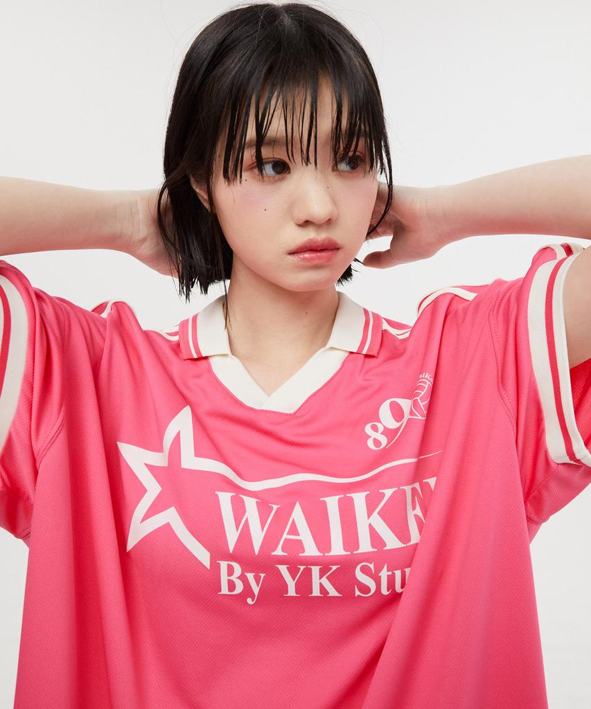 WAIKEI Star Logo Collar Jersey Short Sleeve T-Shirt Pink