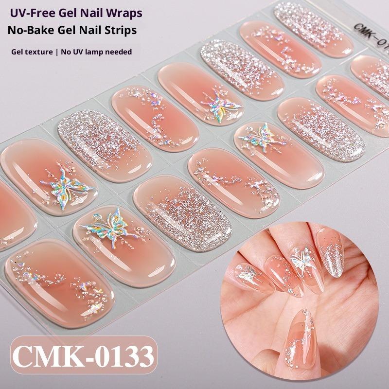 

French Gradient Glitter Laser No-bake Gel Nail Stickers UV-Free Gel Nail Stickers CMK-0133