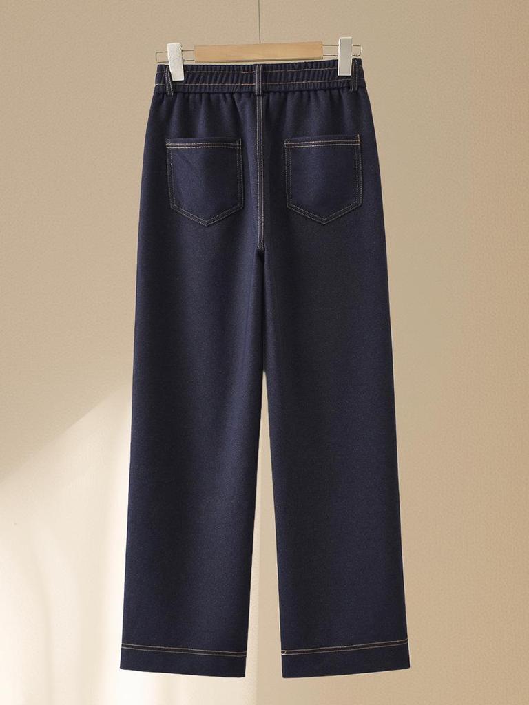 High-Waisted Elastic Denim Wide-Leg Pants for Middle-Aged Women – Stylish and Drapey