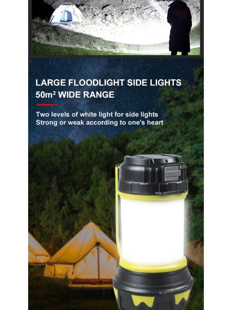 Portable Camping Lantern Lamp T6 Beads Flashlight USB Rechargeable Waterproof Emergency Outdoor Searchlight with COB Sidelight