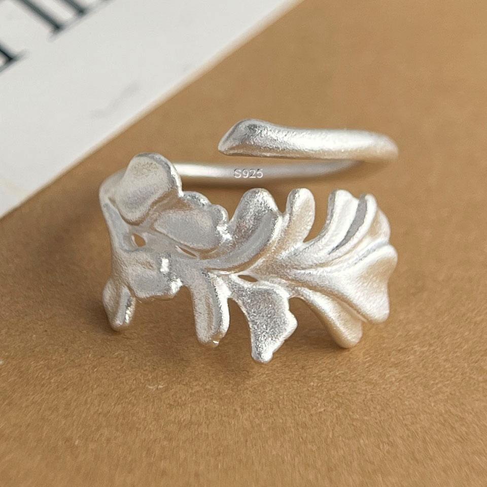 925 Sterling Silver Rings for Women Couple Minimalist Handmade Simple Leaf Shape Ring Fine Jewelry Gift Prevent Allergy