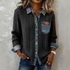 New European and American Style Women's Knitted Spliced Denim Shirt, Casual Versatile Long Sleeve Cardigan Coat for Fall and Winter