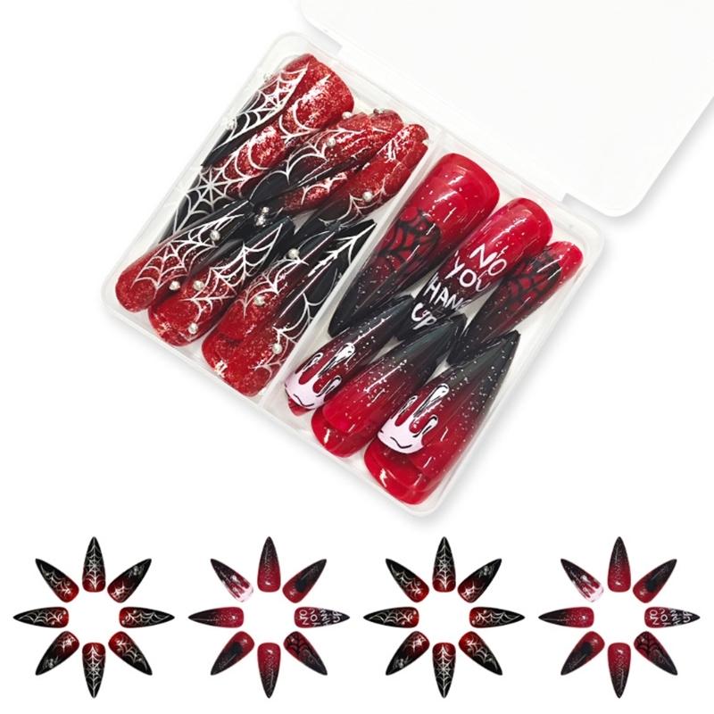 

Fake Nail Press On Nails 48Pieces Burgundys Floral Spiderweb Design Plastic Artificial Nails For Professional Look 1