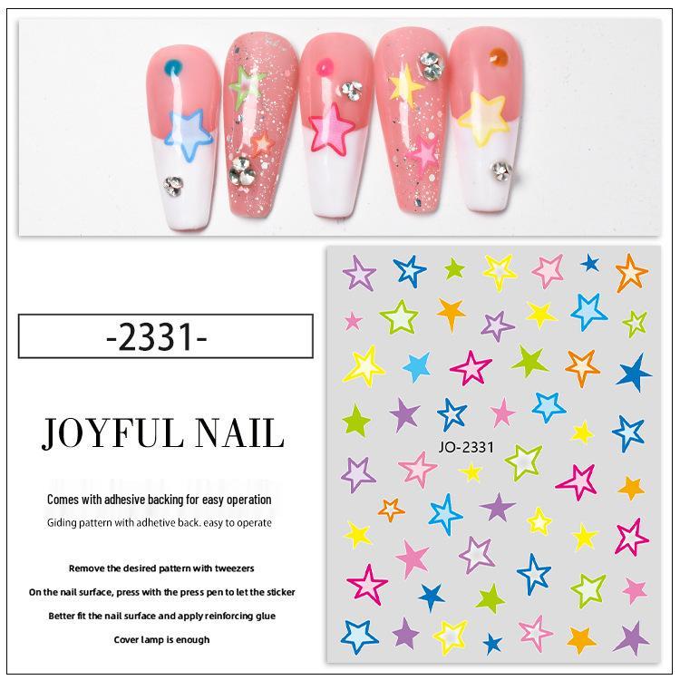 Trendy Gradient Heart & Star Nail Art Stickers - Cute Five-Pointed Star Design for Beautiful Nails