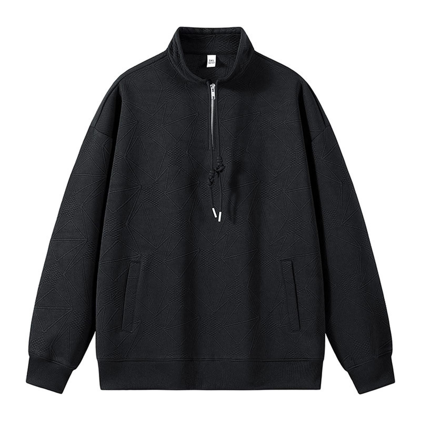 

Мужская толстовка с капюшоном на половину молнии, свободный воротник-стойка, повседневная куртка, осенний мужской пуловер XL чёрный