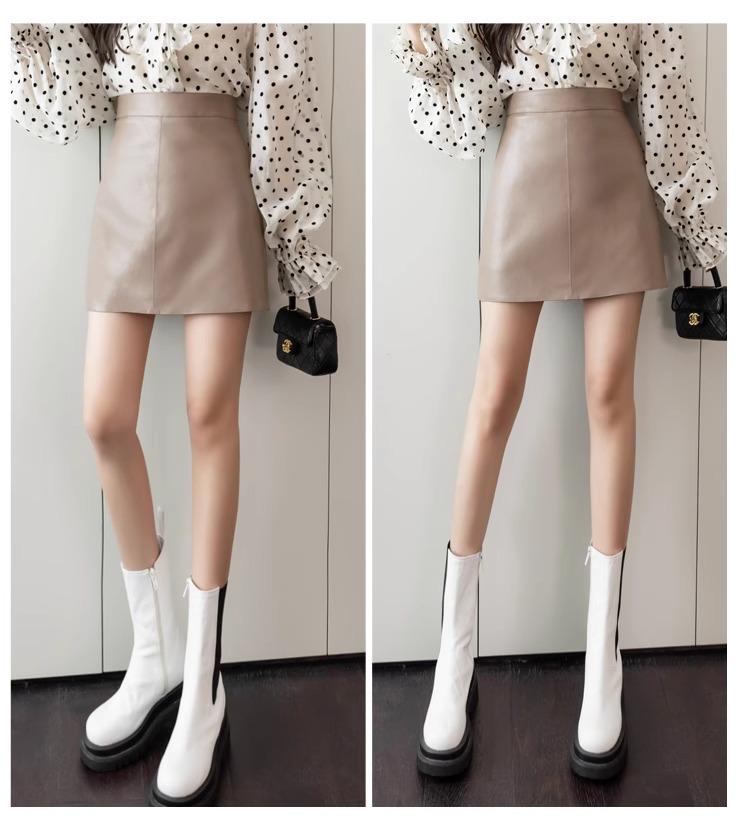 2024 Autumn/Winter PU Leather High Waist Bodycon Midi Skirt - Korean Style Anti-Exposure Design.