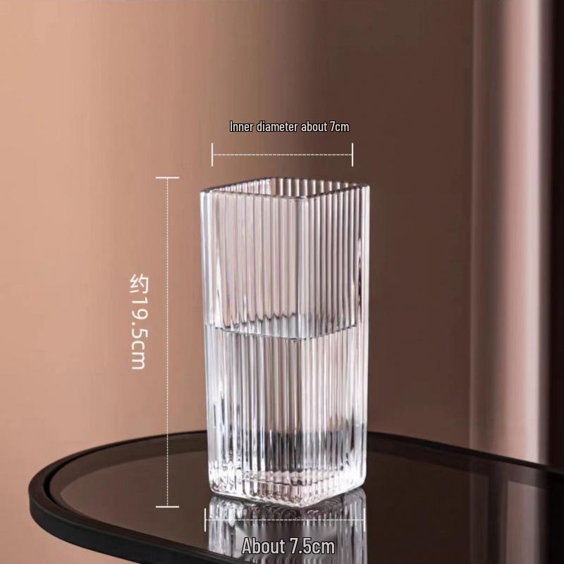 Thickened Square Glass Vase for Fresh Flowers - Elegant Hydroponic Floral Container for Living Room & Dining Table Decor