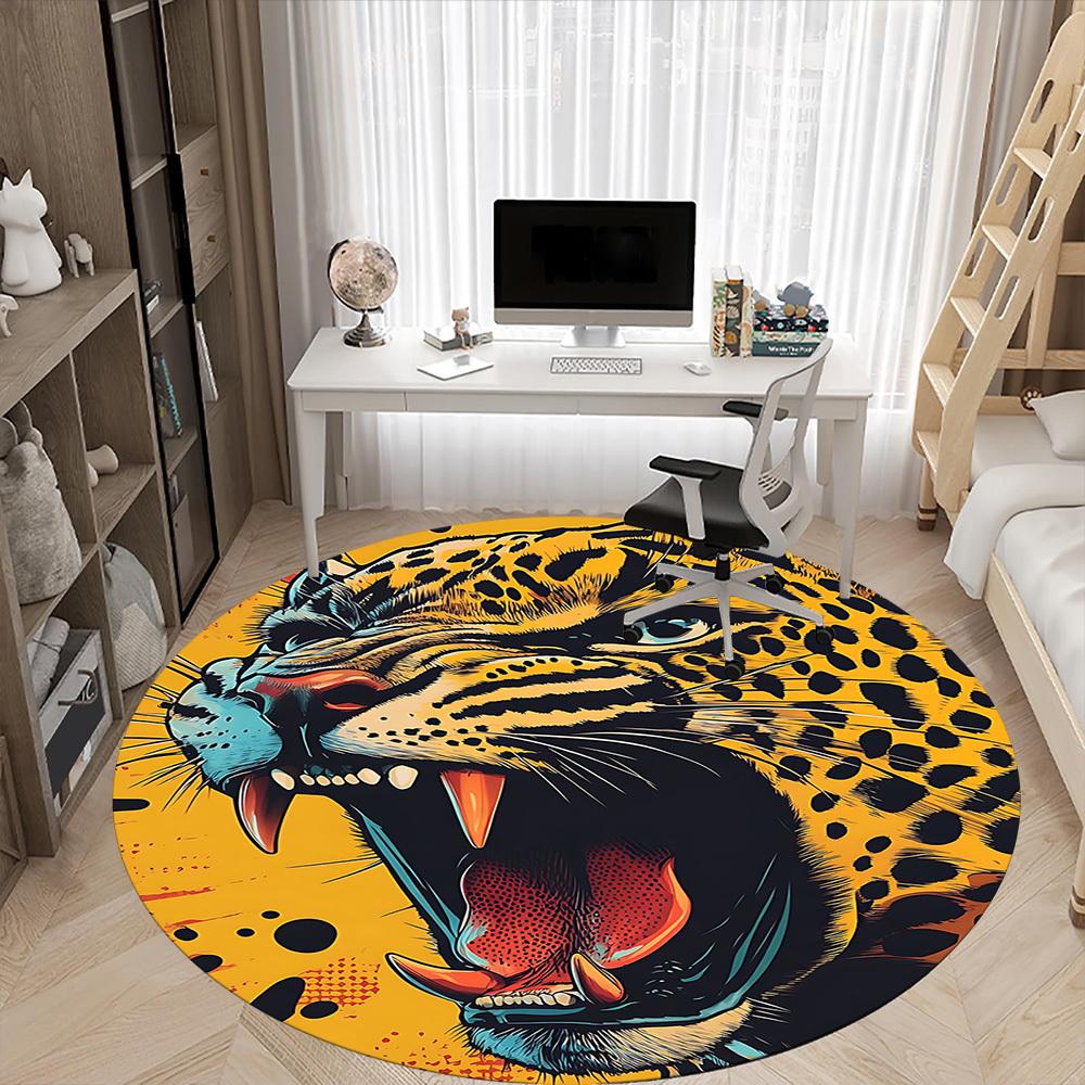 1pc Leopard Print Office Round Area Rug, Indoor Mat Suitable ForOffice, Under Office Chairs Bedroom Living Room Home Decor, Room Deco, D034