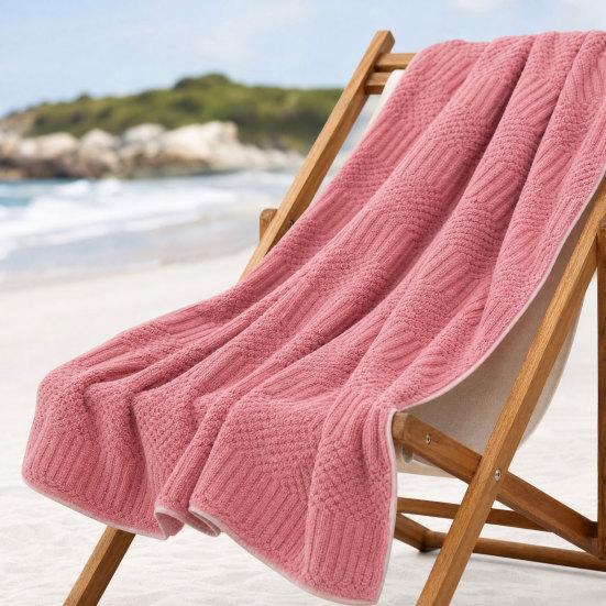 Coral Velvet Bath Towel Highly Absorbent Stylish Striped Design Thick Plush