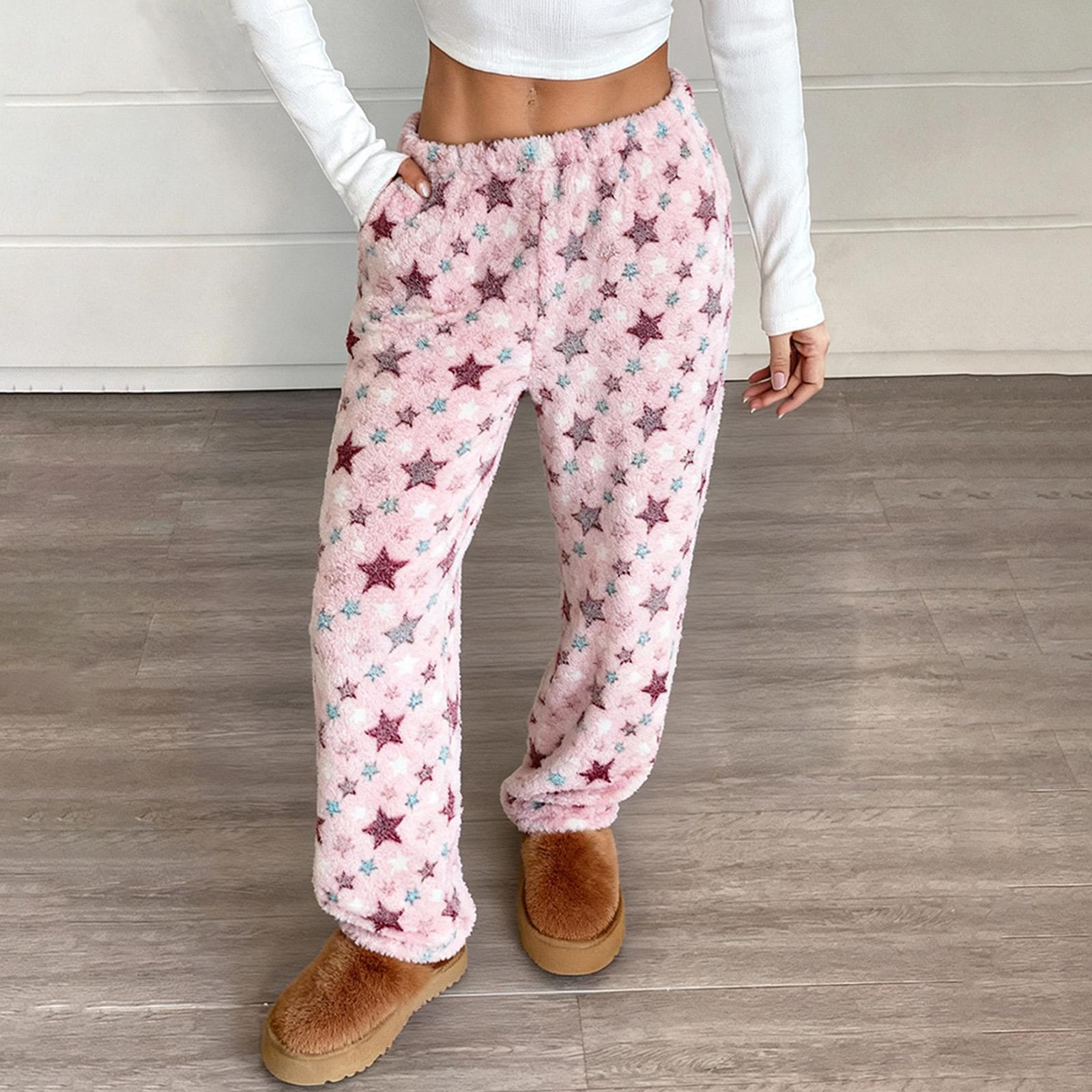 

Женские пижамные брюки, плюшевые пижамные брюки, мягкие пижамные брюки с эластичной талией, брюки со звездами с 2 карманами XL арбуз красный