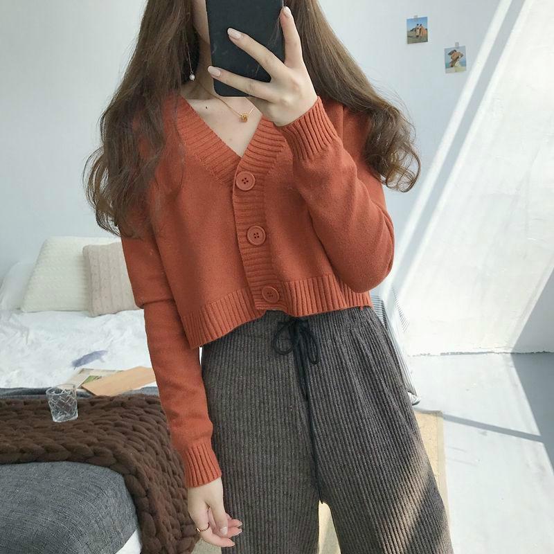 Frauen V-ausschnitt Gestrickte Strickjacken Pullover Weibliche Casual Alle-spiel Kurze Strickjacken Koreanischen Stil Pullover