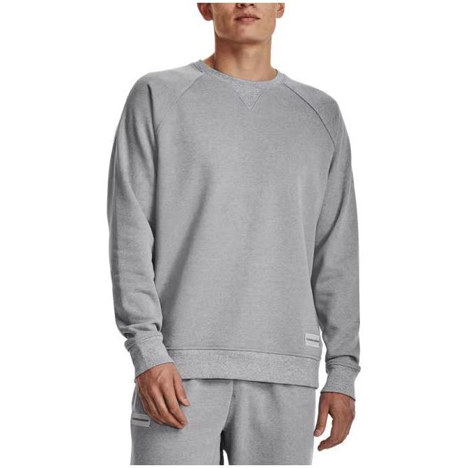 Under Armour Solid Color Cotton Knit Crew Neck Training Sweatshirt Men sweatshirt Gray 1379685-011