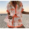 Conjunto de pantalones cortos de playa y camisa de manga corta para mujer, multicolor, vida marina, ocio, vacaciones, conjunto de dos piezas