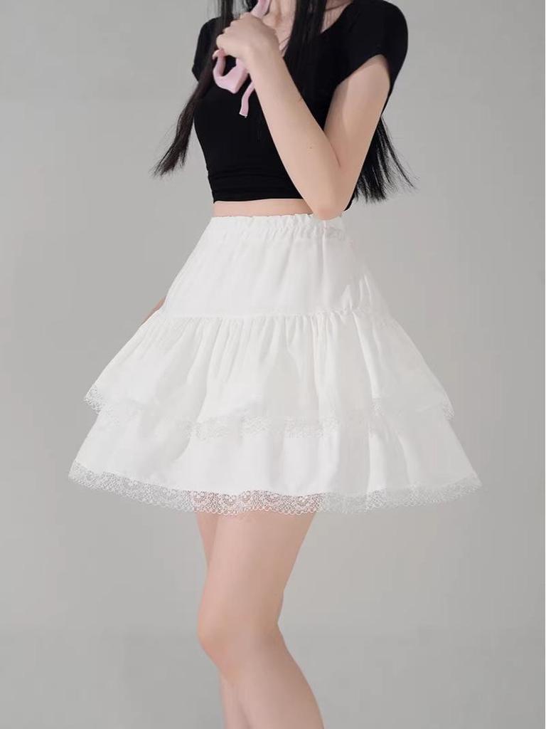 New Petite French Ballet A-line Fluffy Lace Pleated Skirt