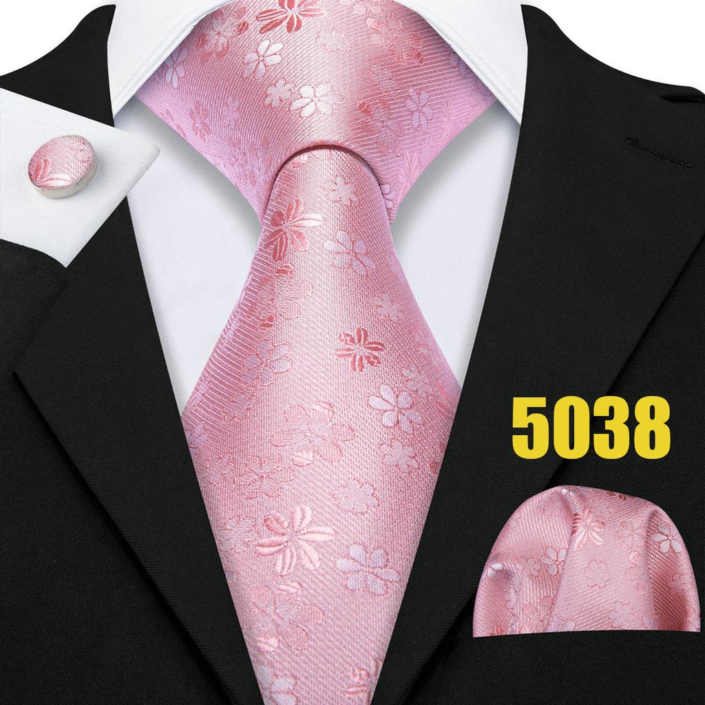 Barry.Wang Blumen-Krawatten-Set für Herren, Einstecktuch, Manschettenknöpfe, Hochzeit, formelle Krawatten-Set