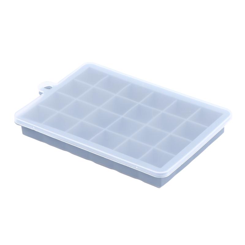1Pc 24-Hole Silicone Ice Tray Square Box Auxiliary Food Puree Cheese Jelly Mold With Lid Bar Kitchen Cocktail Tools Ice Mold