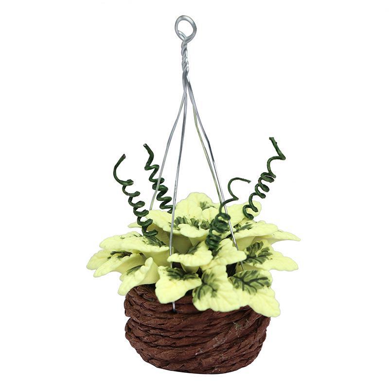 1:12 Mini Dollhouse Accessories - Hanging Flower Basket with Yellow Maple Resin Crafts.