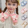 Cozy Cute Cartoon Girls' Winter Gloves Warm Cold-Proof Flip Top Design for Writing and Skiing Polyester Blend Hand Washable