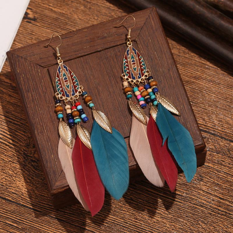 Bohemian Faux Silver Feather Tassel Mosquito Coil Earrings: Summer Retro Ethnic Ear Jewelry