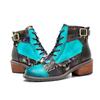 Johnature Handmade Printing Contrast Short Boots Retro Casual Comfort Genuine Leather Women Shoes