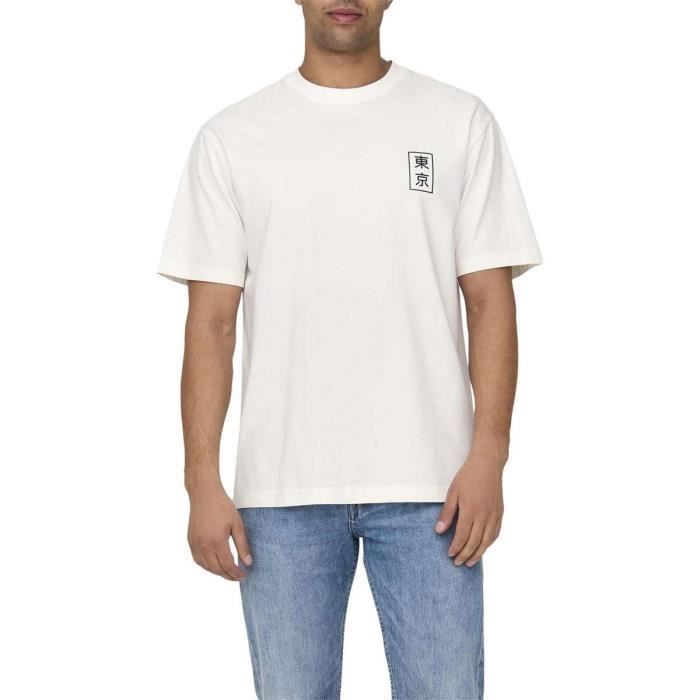 T-shirt - ONLY &amp; SONS - Écru - Coupe droite - Manches courtes - 100% coton