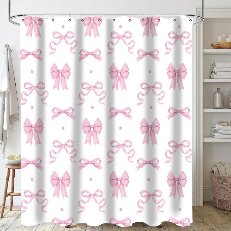 Waterproof Shower Curtain Vibranted Watercolor Bows Design Polyester Bathroom Decoration Easy To Clean