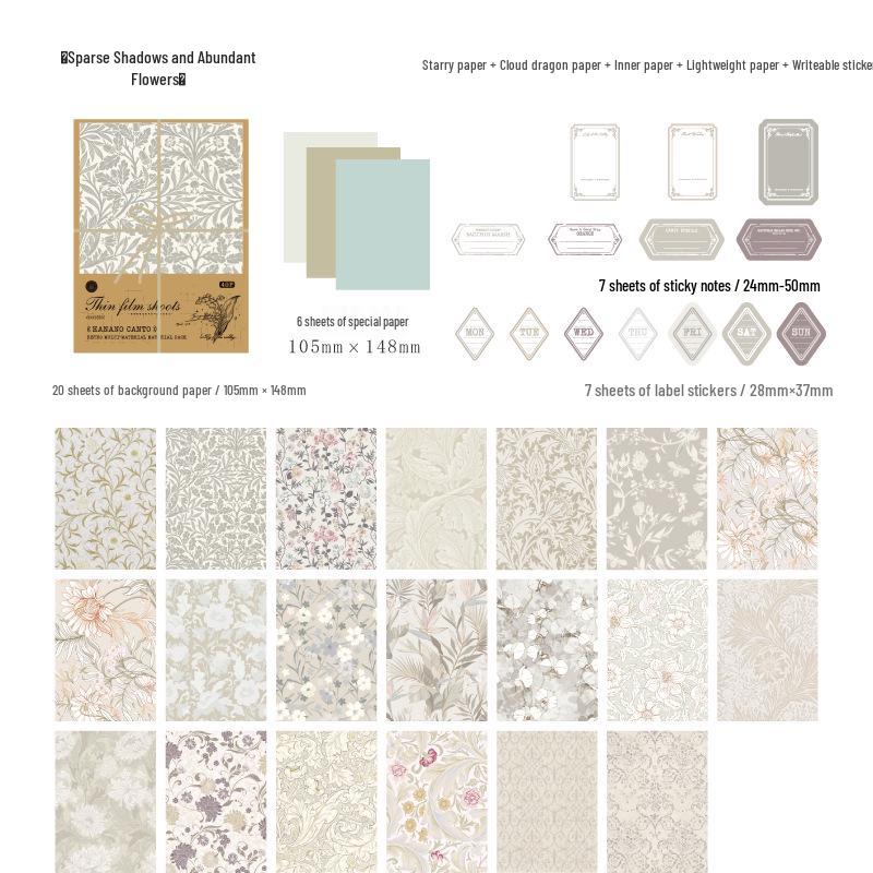 MòMò Retro Multi-Material Floral Elements Sticker Pack - DIY Journal Decoration, 6 Varieties
