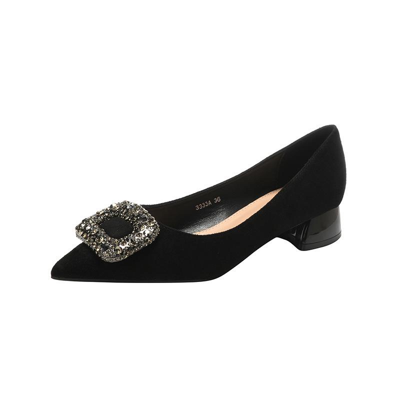 

Короткие замшевые туфли со стразами, женские туфли с острым носком, повседневные, универсальные, удобные, рабочие туфли на высоком каблуке 40