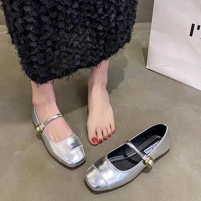 Mary Jane Shoes Shallow Buckle Single Shoes Women's Spring New Korean Version Square Head Flat Bottom Shallow Mouth Soft Sole Doudou Shoes