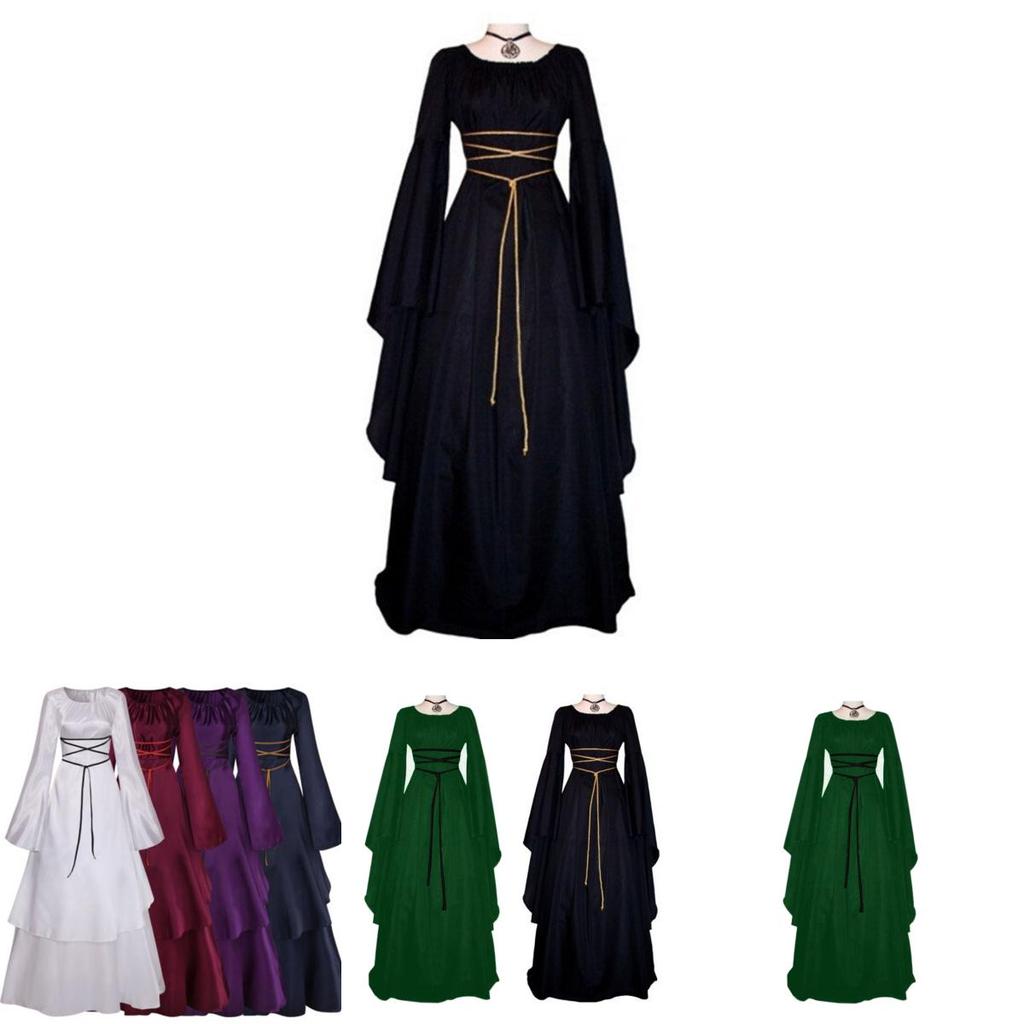 Exquisite Women's Vintage Medieval Dress With Stunning Long Bell Sleeves And Irregular Design