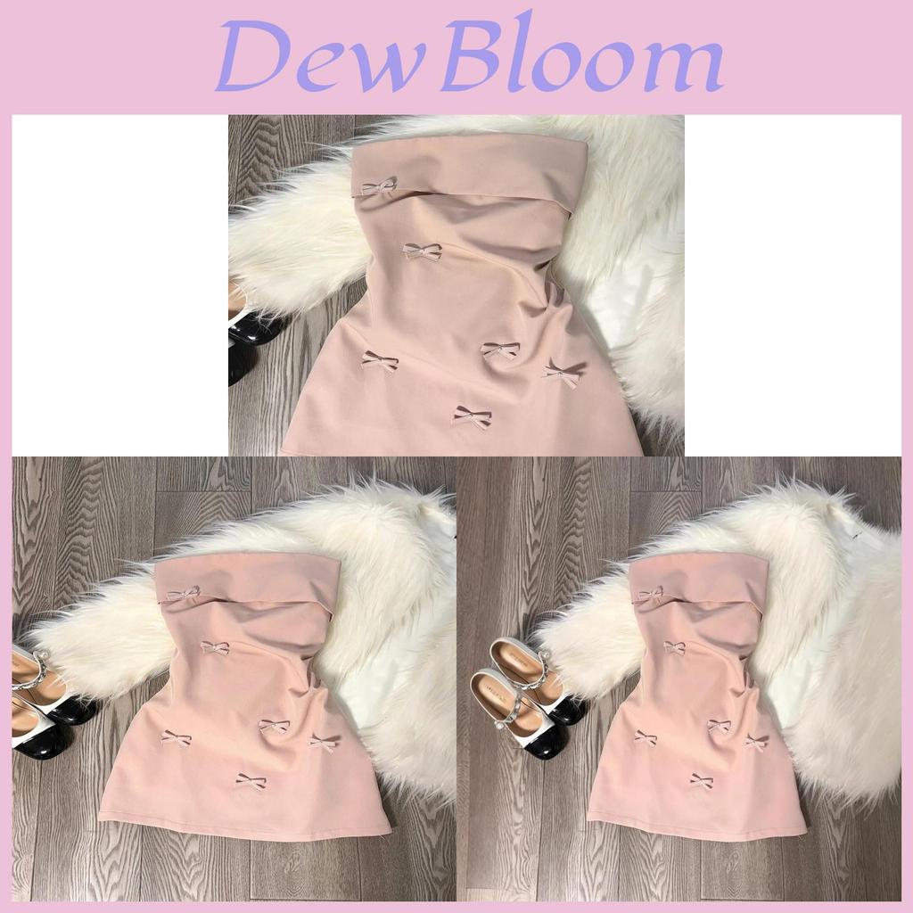 Pure Desire Korean Style Pink Satin Off Shoulder Dress With Bow For Summer Party Wear