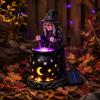 Festive Patio Illumination Solar Witch Statue with Glowing Cauldron Outdoor Halloween Garden Light Waterproof Lawn Sculpture Resin Decorative