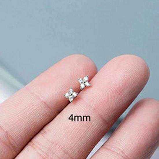 Korean Four-Leaf Clover Stud Earrings with Zirconia in Real Gold 