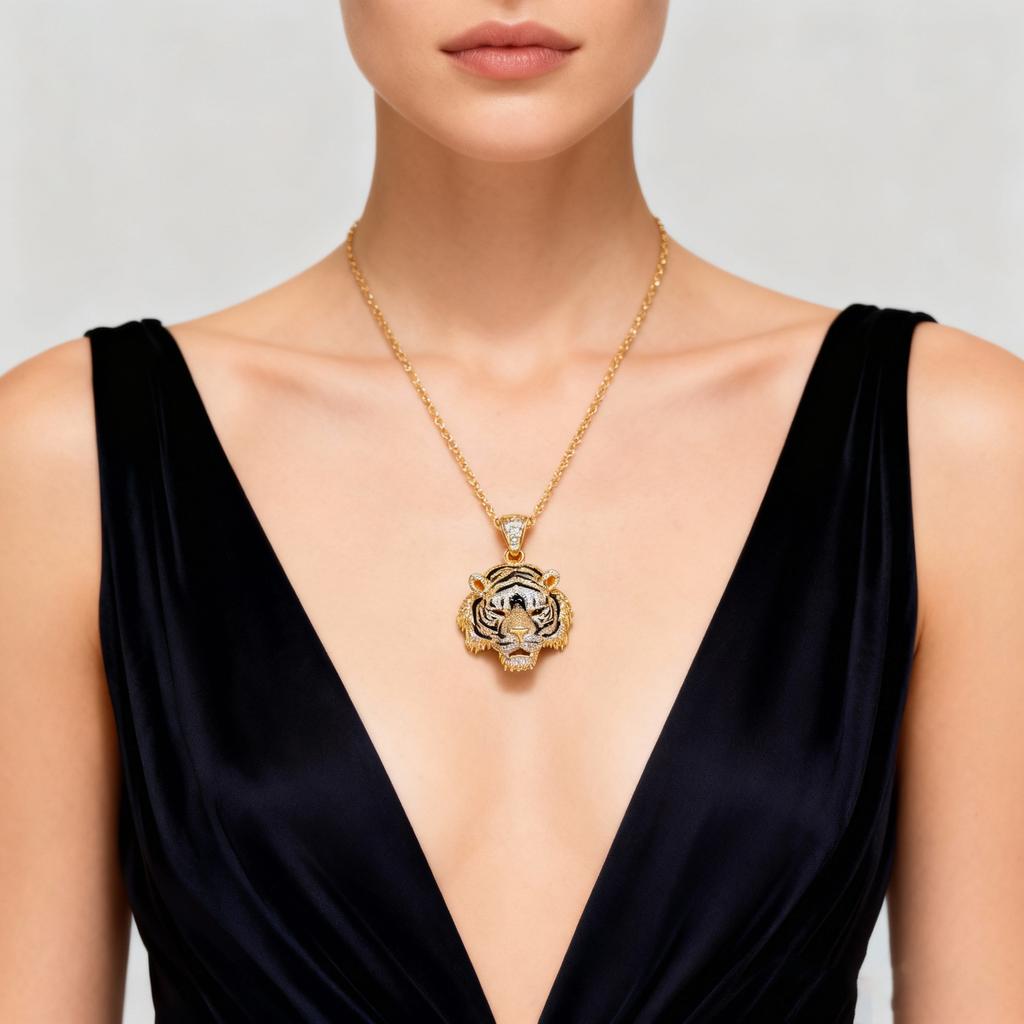 Luxus Vergoldete Kupfer Tigerkopf Brosche, Voll Besetzt mit Zirkonia Kristall Tier Anstecknadel für Herren Damen Anzug Accessoire