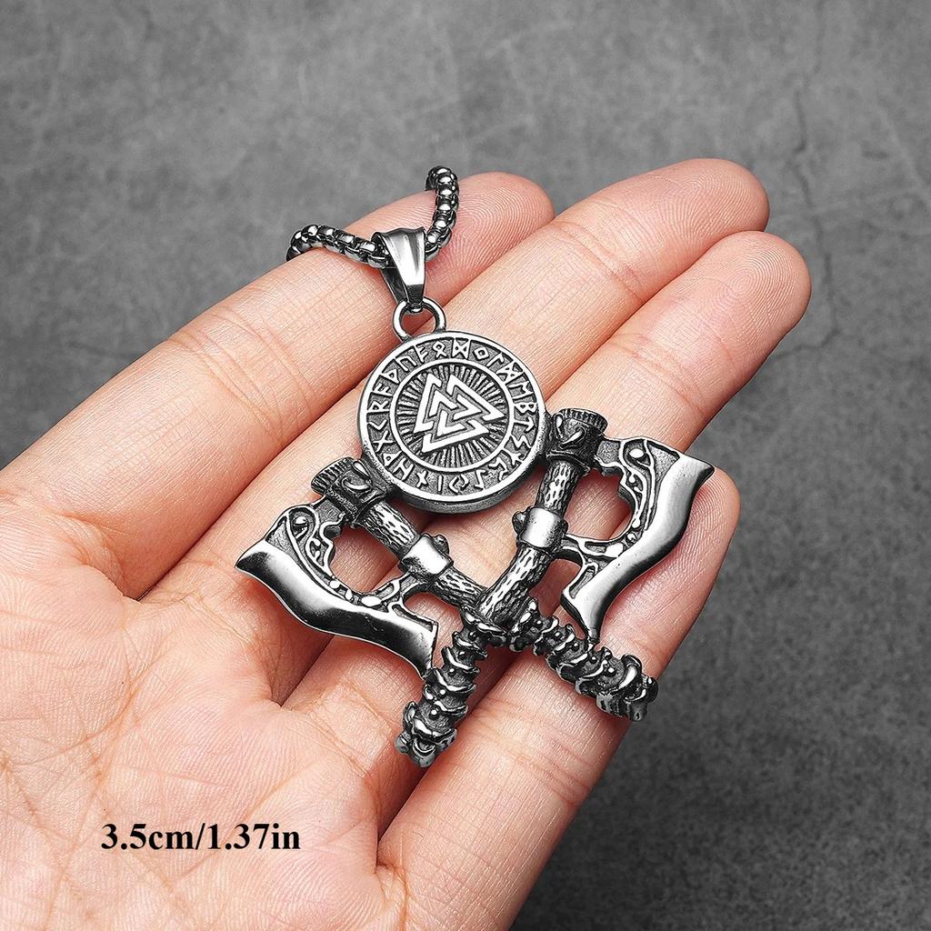Viking Double Battle Axe Men Necklaces Stainless Steel Pendant Chain Women Punk Fashion Jewelry Accessories Gifts Wholesale