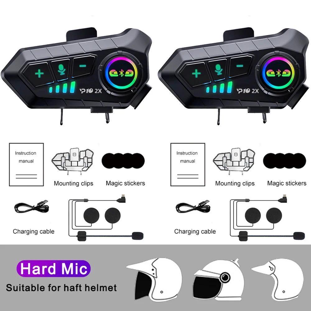 Motorcycle Helmet Headset Bluetooth 5.3 Intercom Headset Wireless Interphone Intercomunicador Waterproof Noise Reduction Voice Control Handsfree