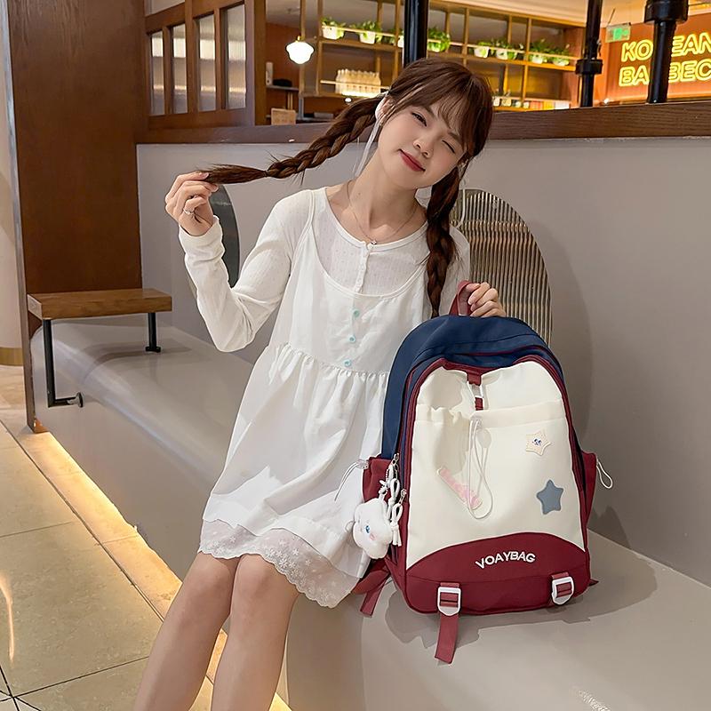 Contrast Color Campus Backpack Junior High School Student Schoolbag Women's Lightweight Large Capacity Backpack